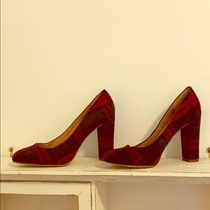 J Crew Red Plaid Pumps